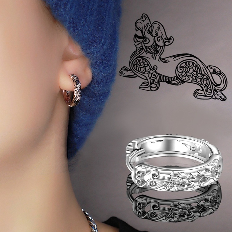 Bông Tai Hình Pixiu May Mắn Bằng Thép Không Gỉ Phong Thủy Trung Hoa Thời Trang Unisex