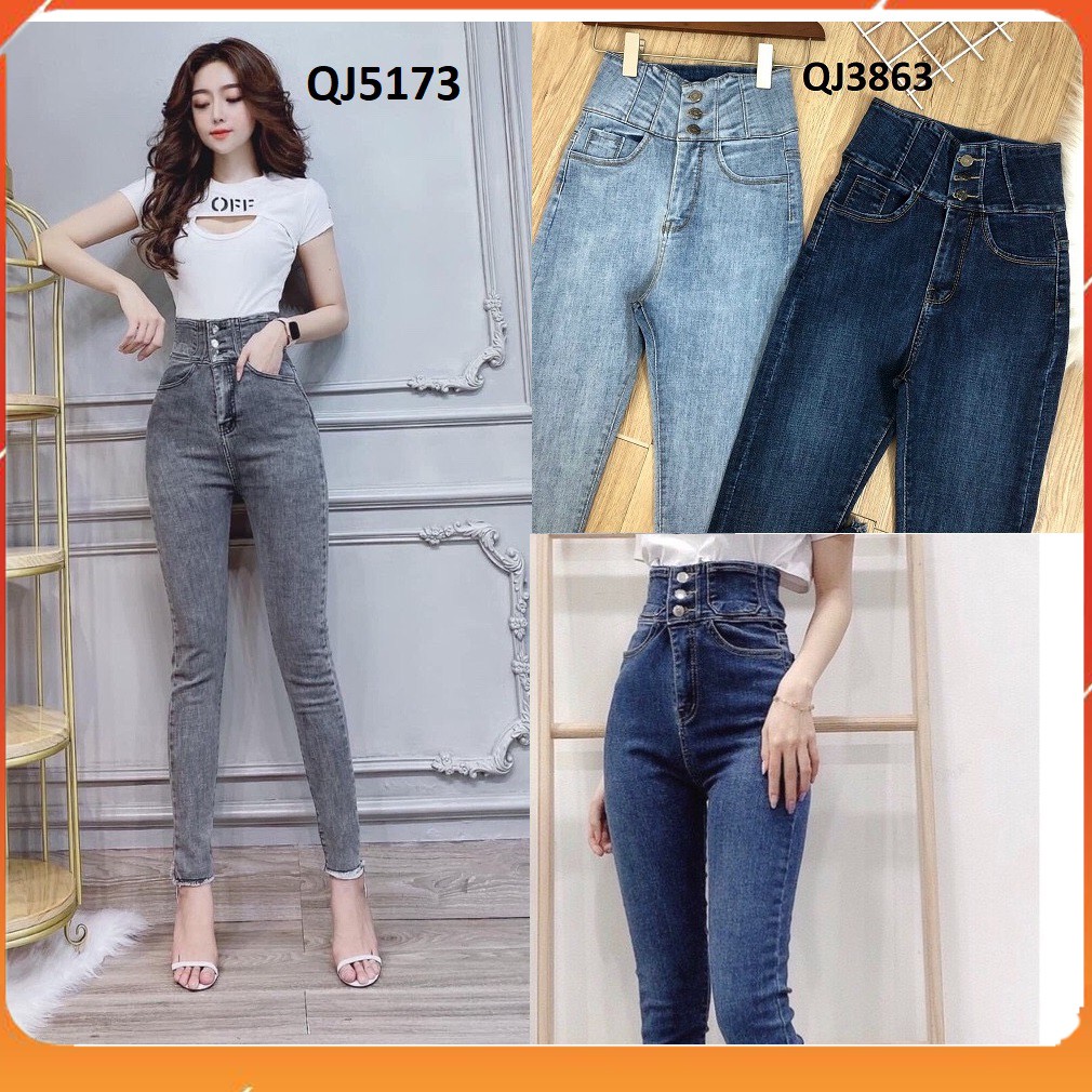 Quần jean nữ lưng siêu cao nhiều nút QJ5173