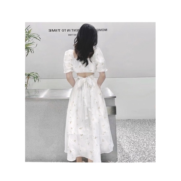 Váy hoa tay ngắn xếp ly( Sẵn tại shop)