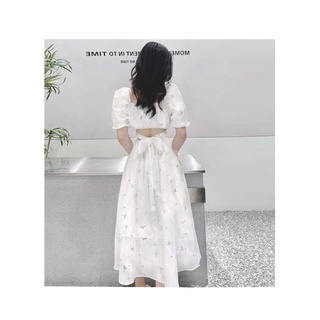 Váy hoa tay ngắn xếp ly