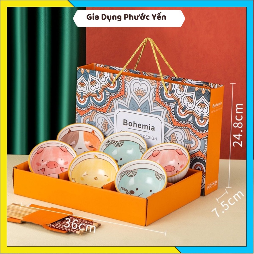 Set / Bộ 6 Bát gia đình , bát ăn cơm hình động vật siêu ngộ nghĩnh và đáng yêu bát ăn dặm cho bé