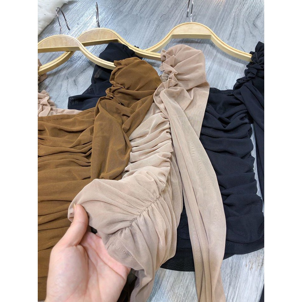 [Mã WA12150 giảm 20k đơn 150k] Áo voan lưới nhún bèo cổ U soang choảnh (kèm ảnh thật,video) | BigBuy360 - bigbuy360.vn