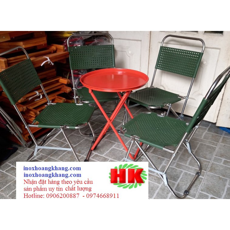 Ghế xếp inox nhựa cao cấp,ghế nhựa xếp bao bền,4 ghế nhựa+1 bàn inox xếp