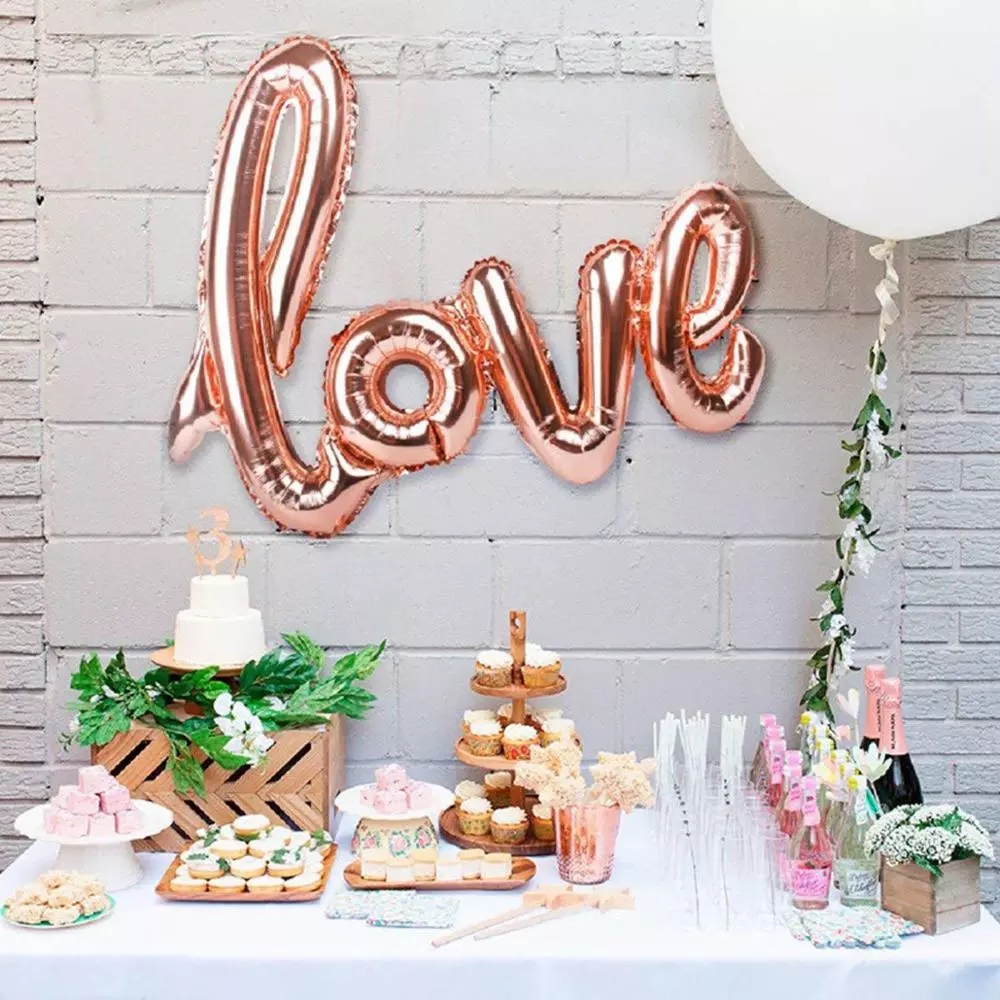 Bong Bóng Tráng Nhôm Chữ Love Màu Vàng Hồng Trang Trí Tiệc