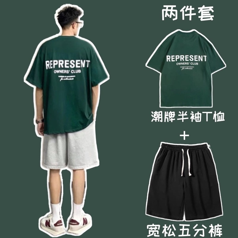 Bộ Áo Thun Ngắn Tay + Quần Short Thể Thao Dáng Rộng Cá Tính Cho Nam