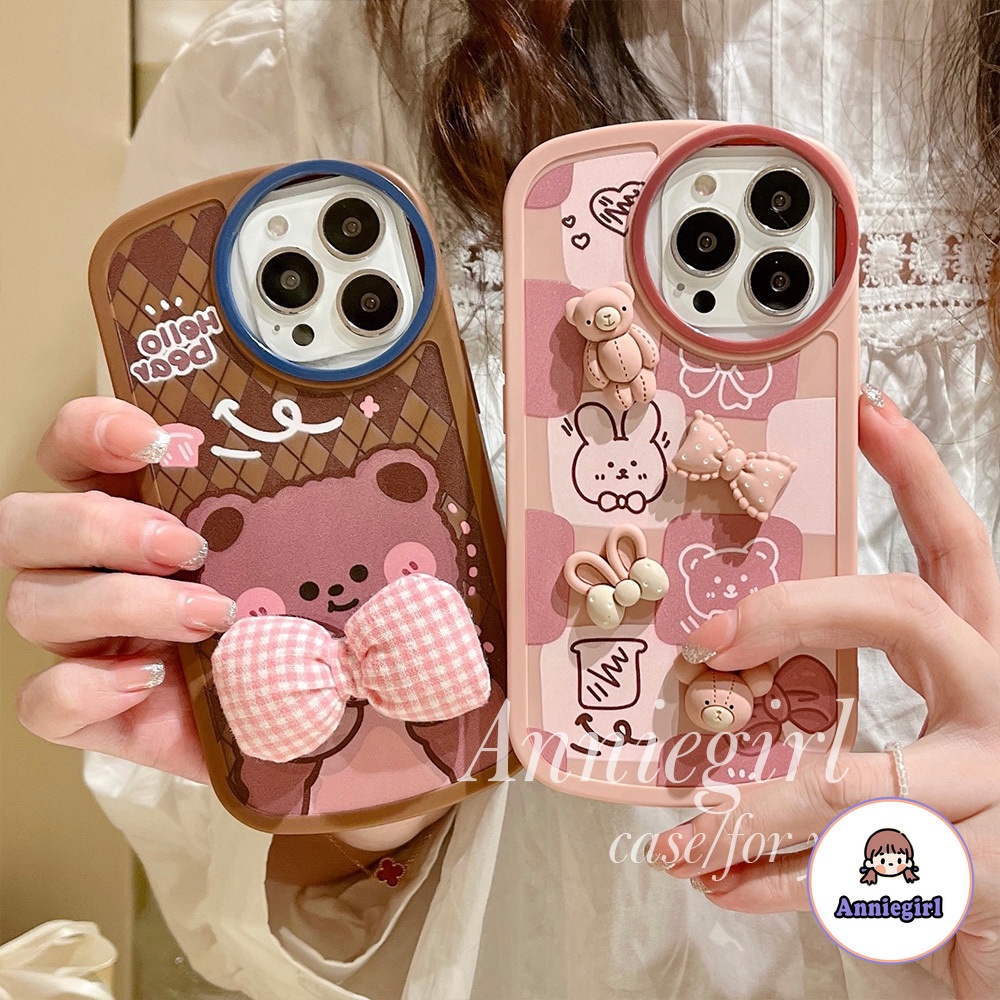 Ốp điện thoại từ tpu mềm họa tiết gấu nâu/thỏ đeo nơ 3d cho IPhone 13 12 11 Pro Max X XS XR 8 7 Plus
