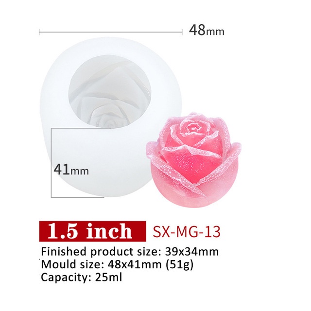Khuôn Làm Đá Hình Hoa Hồng 3D Dễ Thương 1.5 Inch
