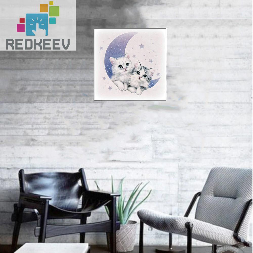 Bộ Tranh Đính Đá Tự Làm Hình Chú Mèo Mặt Trăng Đáng Yêu 1.13