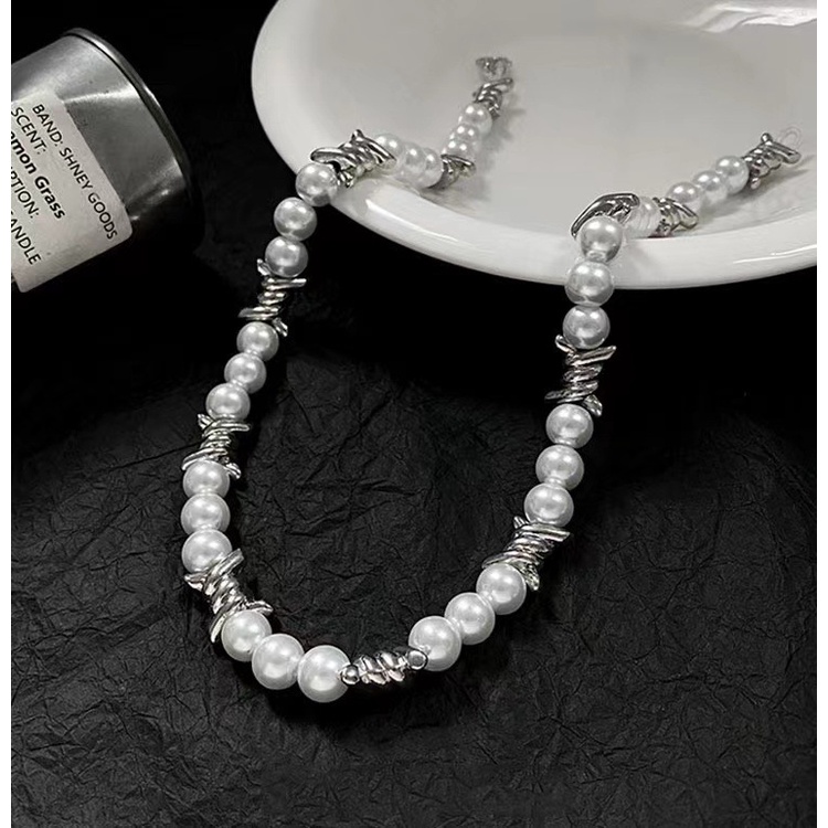 Dây chuyền 19A1570 phối ngọc trai và gai sang trọng phong cách hip hop thời thượng