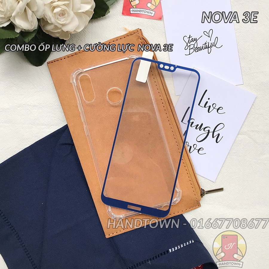 COMBO SỐC NOVA 3e: Ốp lưng chống sốc Huawei nova 3e + kính cường lực full màn