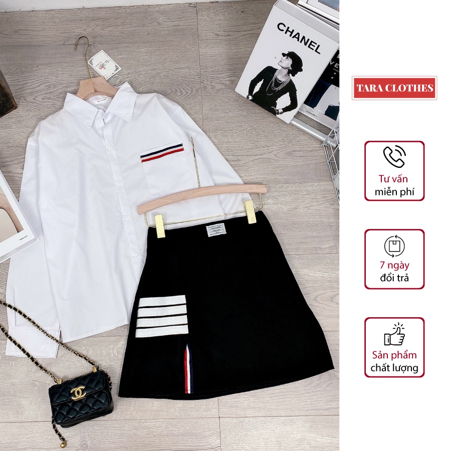 Set Áo Sơ Mi Chân Váy Thome TARA CLOTHES Sọc Can Nổi Bật Phong Cách Trẻ Trung Cá Tính