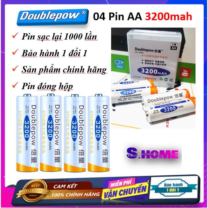Pin tiểu sạc 3200 mAh aa 2a Doublepow sạc hơn 1000 lần pin micro pin mic pin máy ảnh đồ chơi - Hàng Chính hãng