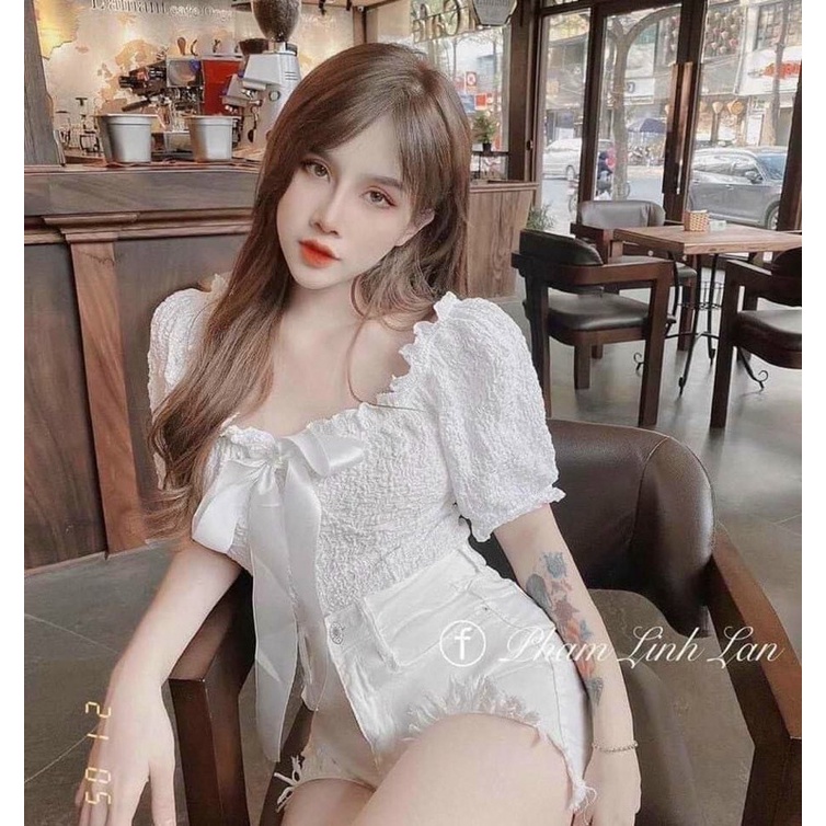Áo nơ ngực tay bèo chất vải xốp ( kèm ảnh thật)