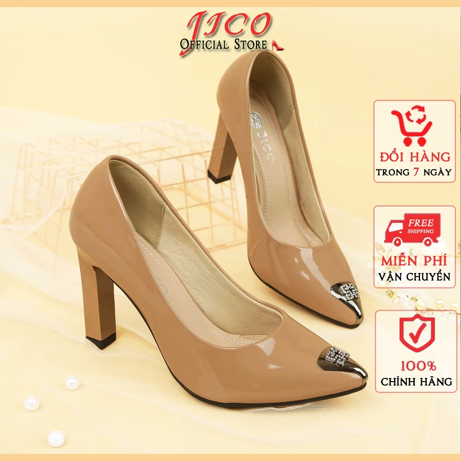 GIÀY CAO GÓT MŨI THẬP JICO MÀU CÀ PHÊ CAO 8 PHÂN -