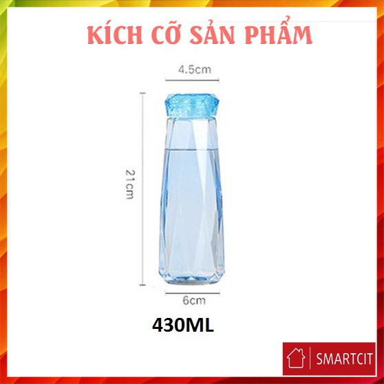 Bình nước thuỷ tinh kim cương màu sắc năng động dung tích 430ml