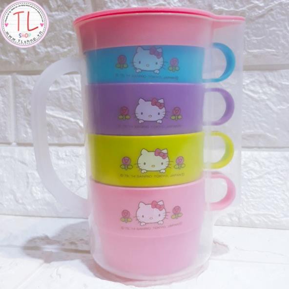 Bộ bình ly nhựa (bình + 4 ly) hình hello kitty xinh xắn - Đồ gia dụng