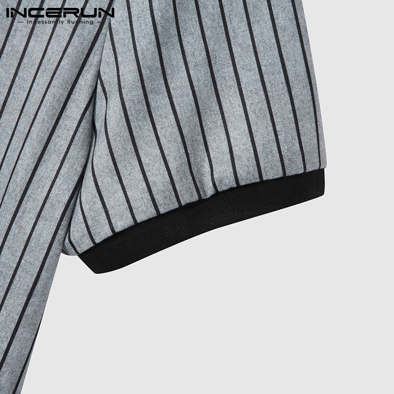 INCERUN Áo Thun Polo Ngắn Tay Thoải Mái Họa Tiết Kẻ Sọc Thời Trang Mùa Hè Cho Nam