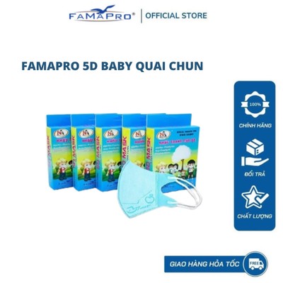 Combo 5 hộp Khẩu trang Famapro 5D baby quai thun 3 lớp trẻ em từ 8-16 kg ( 10 cái/hộp )