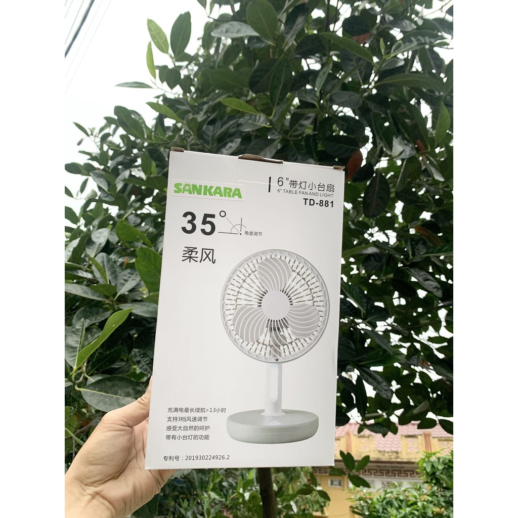 QUẠT TÍCH ĐIỆN SẠC KÈM ĐÈN SANKARA TD- 881 CÓ THỂ ĐẢO GIÓ | BigBuy360 - bigbuy360.vn
