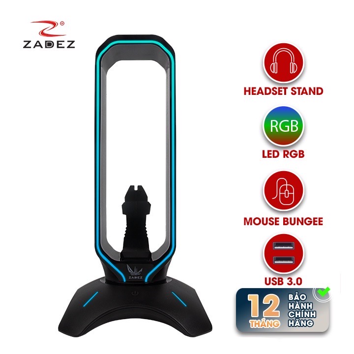 Đế Treo Tai Nghe Đèn RGB kiêm Mouse Bungee, Hub 3.0 ZADEZ ZHS-701G - Hàng Chính Hãng