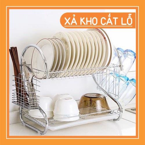 Kệ úp bát 2 tầng inox chữ S
