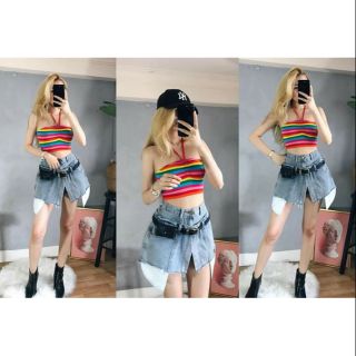 Áo croptop cầu vòng cổ yếm [ Sẵn ]