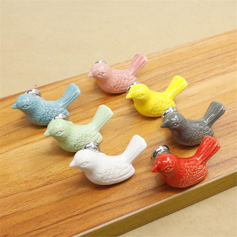 INS Cartoon Bird Shaped Ceramic Handle Lovely Pigeon Children's Cabinet Door Drawer Knob Handles White Single Hole Pulls Furniture Diy