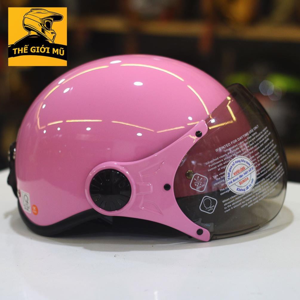 Mũ bảo hiểm nửa đầu Sunda 136A màu hồng cánh sen phân phối bởi Thế Giới Mũ Bảo Hiểm