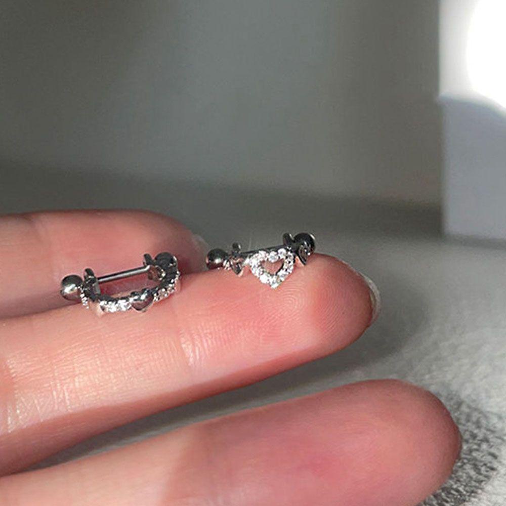 Khuyên Tai Bất Đối Xứng Phong Cách Vintage Tinh Tế|Khuyên Tai Trái Tim Đính Đá Hồng Phong Cách Hàn Quốc