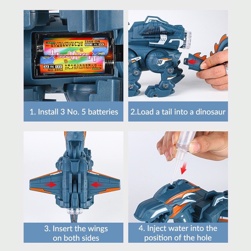 Đồ chơi robot khủng long, rồng phun sương có đèn có nhạc - mô hình cho bé giải trí