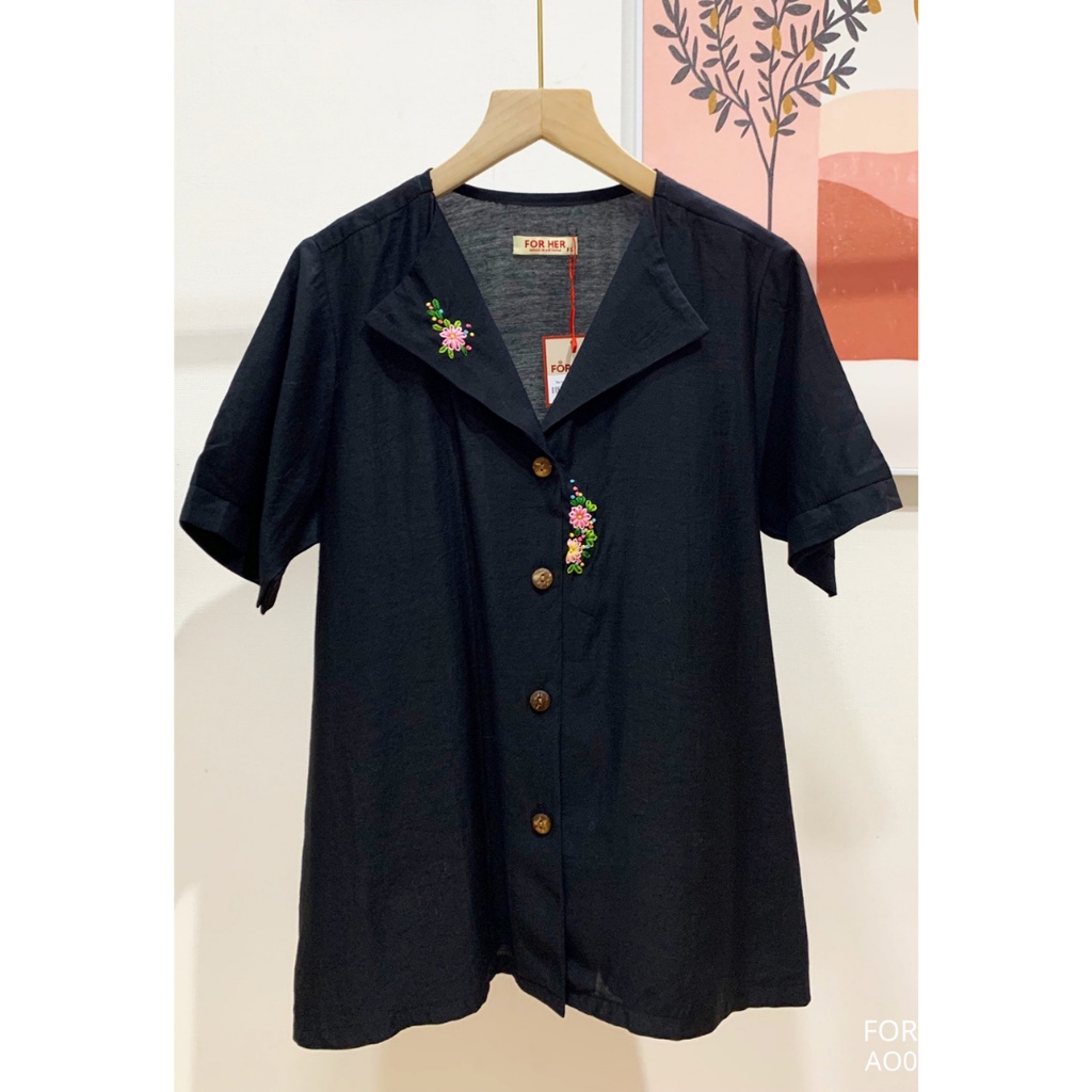 Áo Nút Gỗ FOR HER Thêu Hoa AO0627