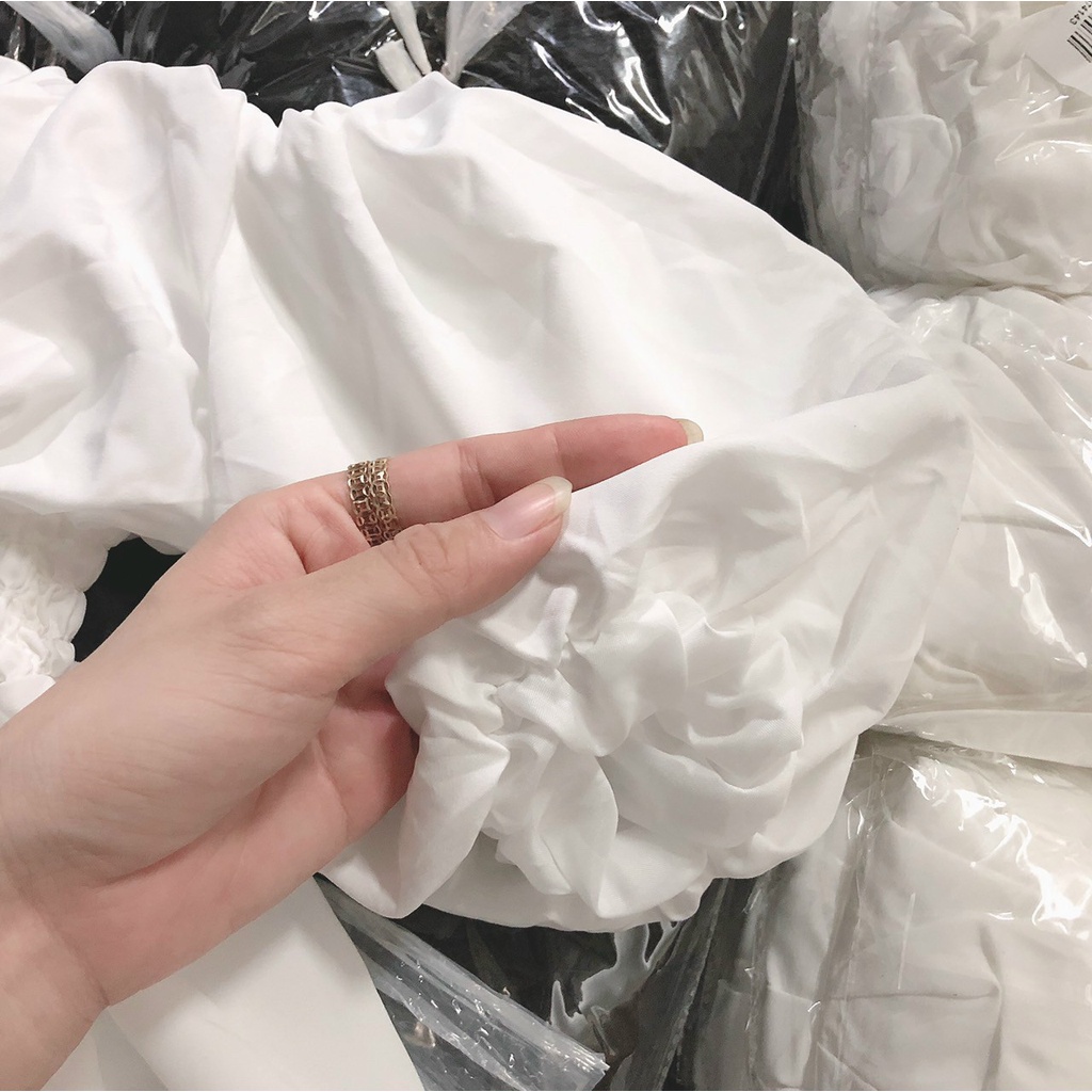 Áo trễ vai tay phồng- Áo bẹt vai bánh bèo nhún eo tôn dáng -alohashop91