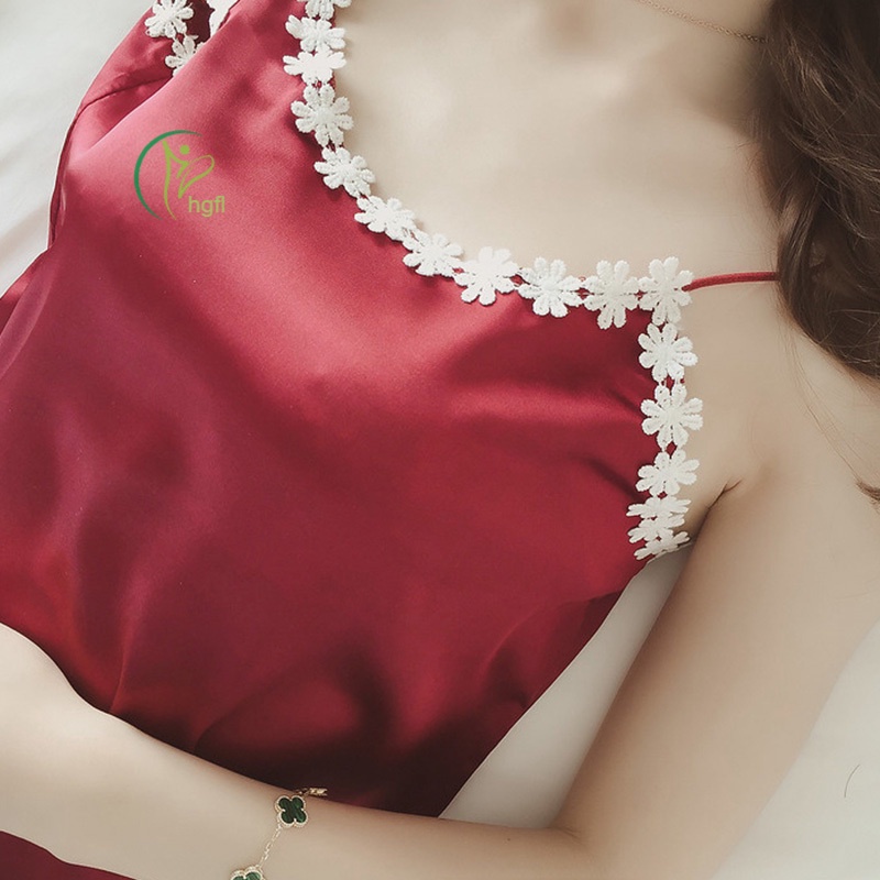 Bộ Đồ Ngủ Áo Hai Dây Và Quần Short Bằng Lụa Mát Phối Ren Hoa Gợi Cảm Thời Trang Mùa Hè Hàng Mới Dành Cho Bạn Nữ