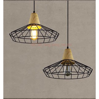 Đèn Thả Trần Lồng Sắt Đui Gỗ Đèn Thả Đèn Led Trang Trí TC [Den Tha]