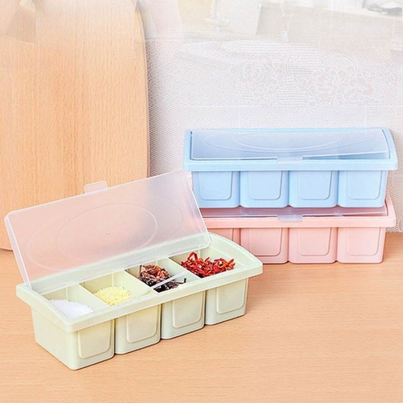 hộp/hũ đựng gia vị 4 ngăn+ thìa | BigBuy360 - bigbuy360.vn
