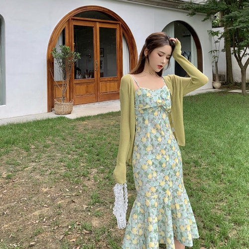 Set Đầm Đuôi Cá Kèm Áo Khoác Cardigan 2022 Thời Trang Mùa Hè Cho Nữ