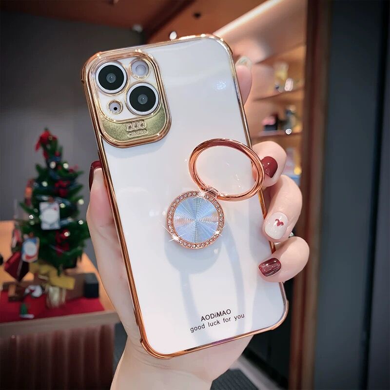 Bling Diamond Glitter 360 Finger Ring Holder Case cho iPhone 13 12 11 Pro Max XS Max Vỏ bảo vệ Camera chống sốc