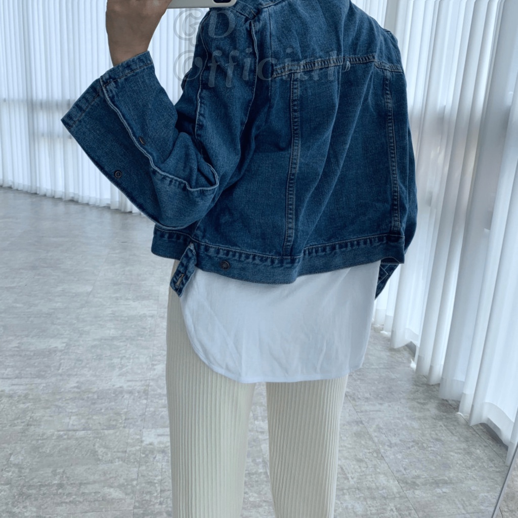K101|Áo khoác jeans nữ dáng croptop ngắn năng động màu xanh denim GD Official