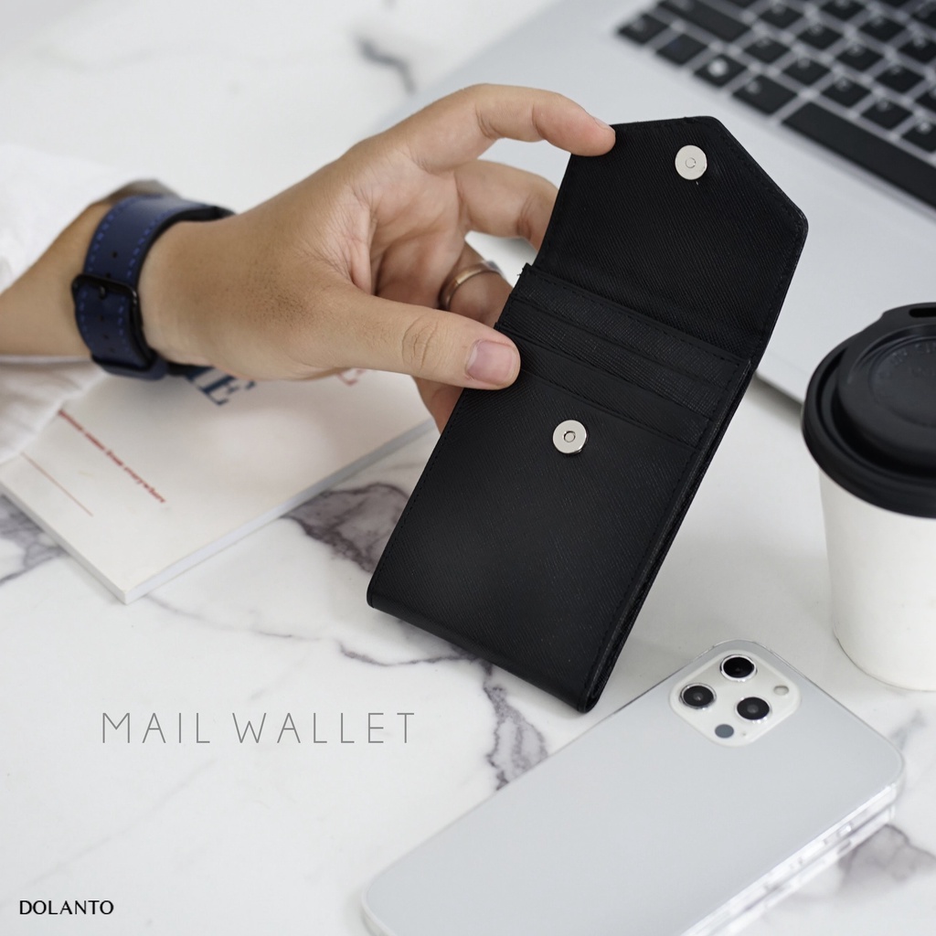 VÍ ĐỰNG THẺ MINI NAM NỮ Cardholder  MAIL Vân Saffiano Cao Cấp Nhập Khẩu Chống Thấm Nước Thương Hiệu DOLANTO