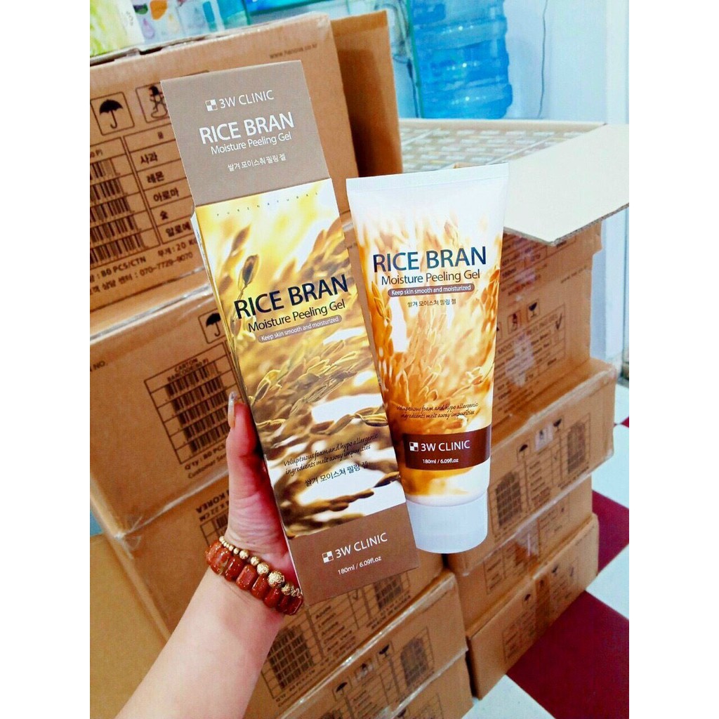 Gel Tẩy Tế Bào Chết Gạo 3W Clinic Rice Bran Moisture Peeling Gel 180ml