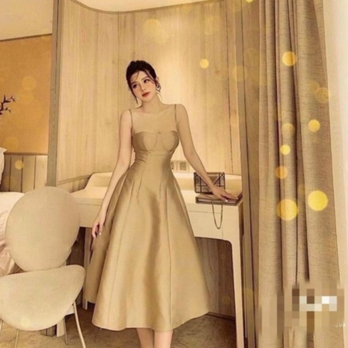 Váy đầm dáng xòe hai dây cúp ngực thiết kế sáng trọng phù hợp mặc đi chơi, đi tiệc