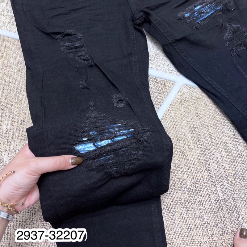 Quần Bò Nam Cao Cấp Vá Xanh Co Giãn - Quần jeans rách vá vải Cho Ae