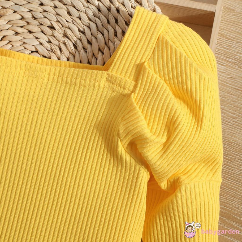 Bộ áo cổ vuông tay dài + chân váy ngắn lưng thun in hoa màu sắc xinh xắn cho bé gái