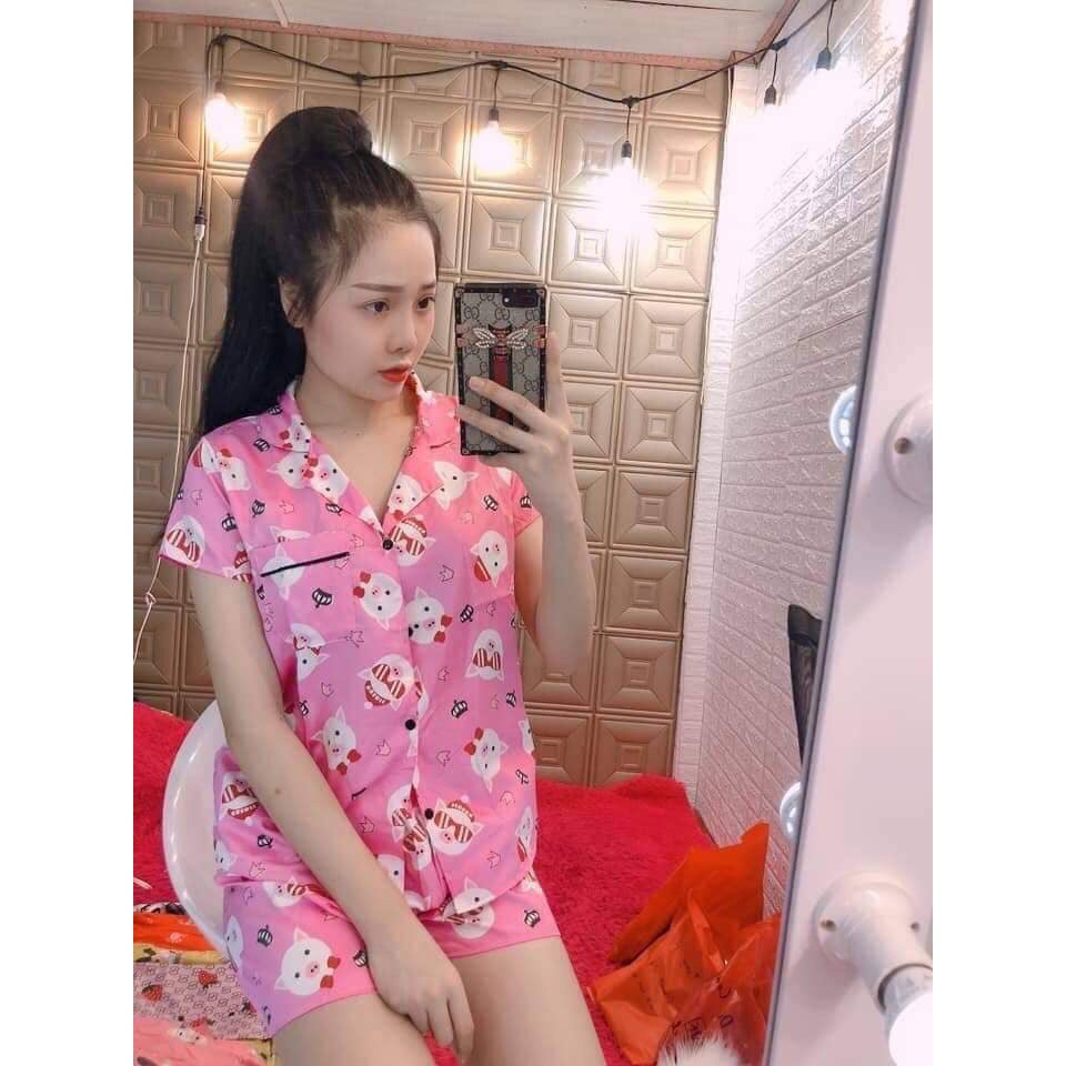 Bộ pijama kate cộc tay chất thái ( ảnh thật + sll )