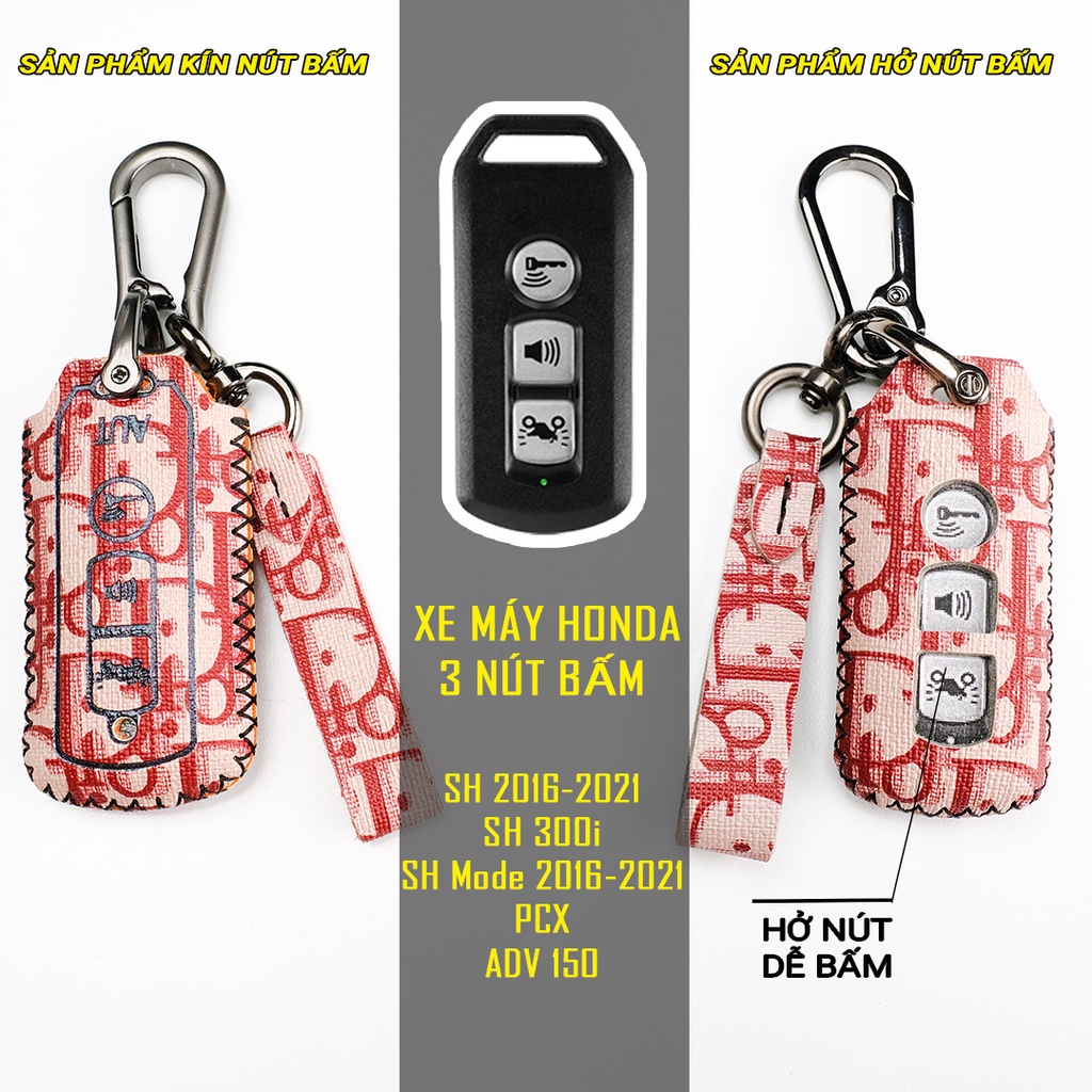 Bao da bảo vệ chìa khoá Smartkey Xe SH/SH MODE ĐỜI 2016-2021 kèm móc khâu tay hàng Việt Nam chính hãng AUT