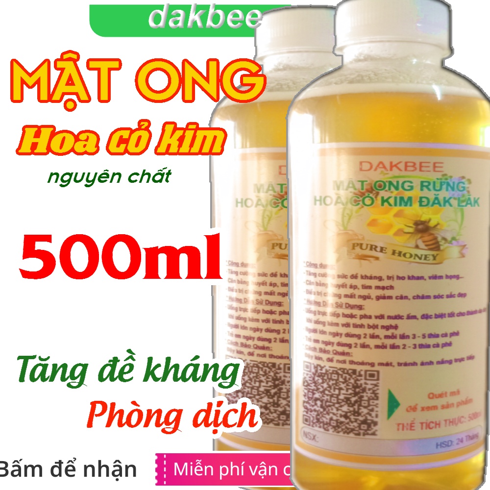 500ml Mật ong rừng hoa cỏ kim nguyên chất, giàu dinh dưỡng- dakbee - giàu dinh dưỡng, tăng cường sức đề kháng