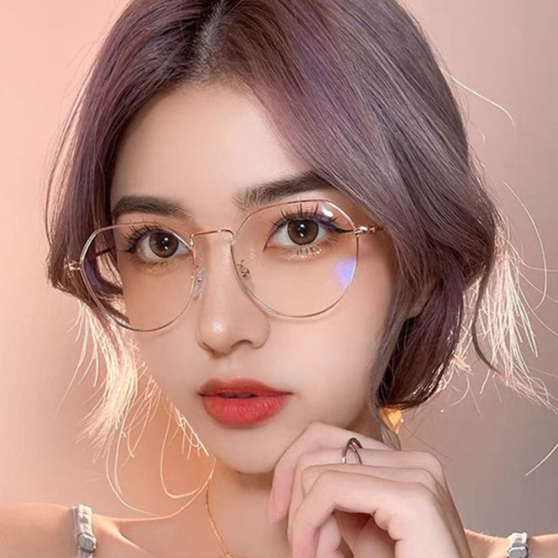 Mắt Kính Gọng Oval Bằng Kim Loại Siêu Nhẹ Màu Kẹo Chống Ánh Sáng Xanh Thời Trang Hàn Quốc Chất Lượng Cao