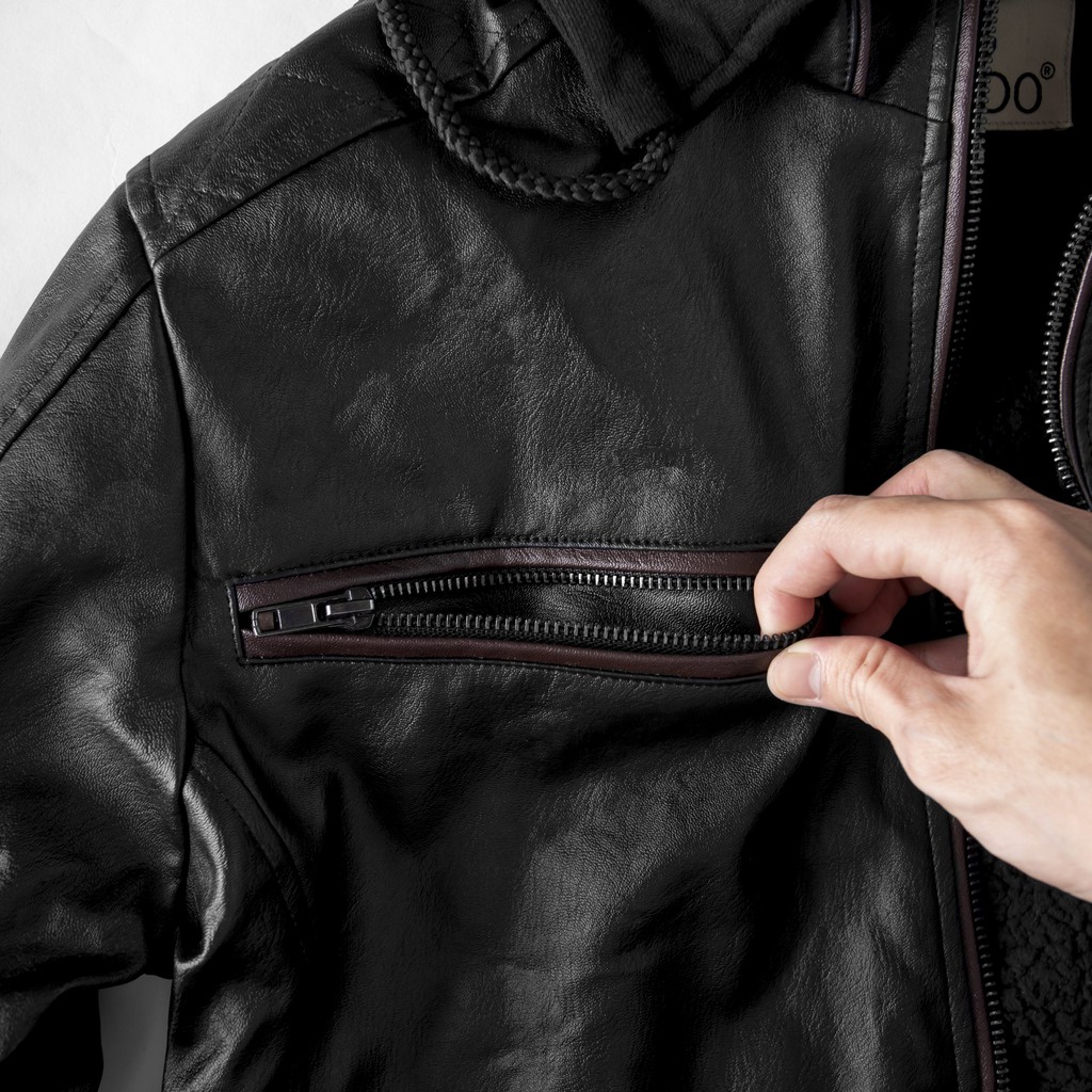 Áo khoác da nam lót lông ấm áp Lados 138, có nón nỉ tháo rời | BigBuy360 - bigbuy360.vn