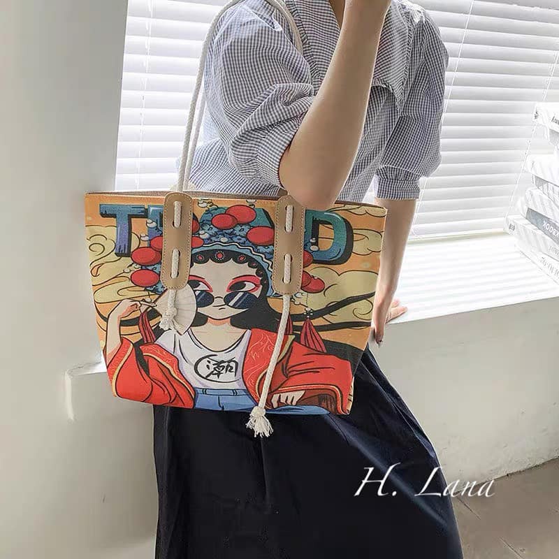 TÚI TOTE VẢI HỌA TIẾT NỮ XINH XẮN