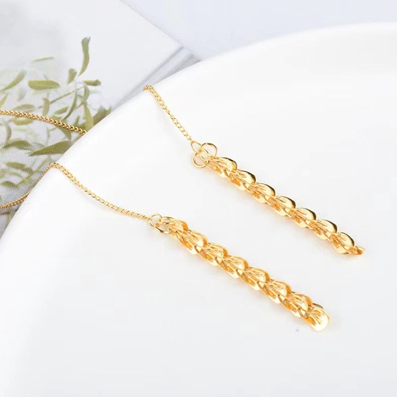 Bông tai Titan không gỉ 18K vàng Tua dài khuyên tai nữ dáng dài Trang sức titan cao cấp Thời trang Hàn Quốc